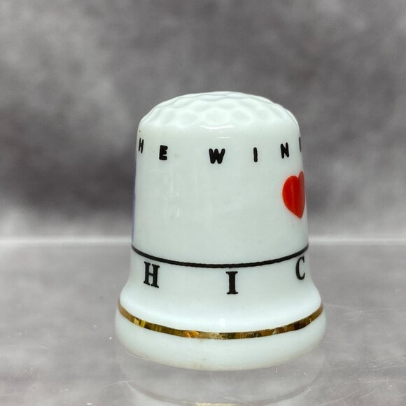 Chicago Souvenir Porcelain Thimble With Gold Accents & Windy City Design - Picture 3 of 8